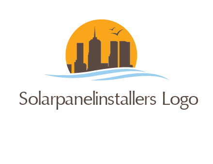 waves along skyscrapers inside circle logo
