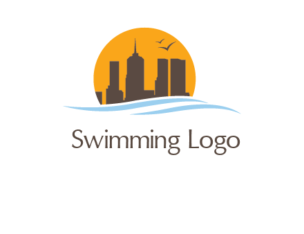 waves along skyscrapers inside circle logo