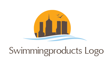 waves along skyscrapers inside circle logo