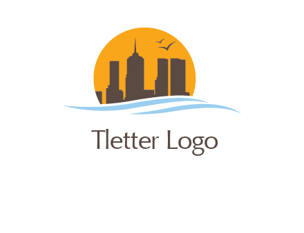 waves along skyscrapers inside circle logo