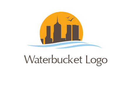waves along skyscrapers inside circle logo
