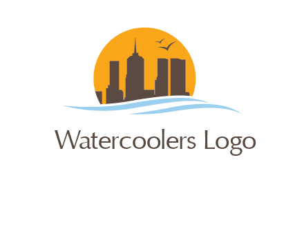 waves along skyscrapers inside circle logo