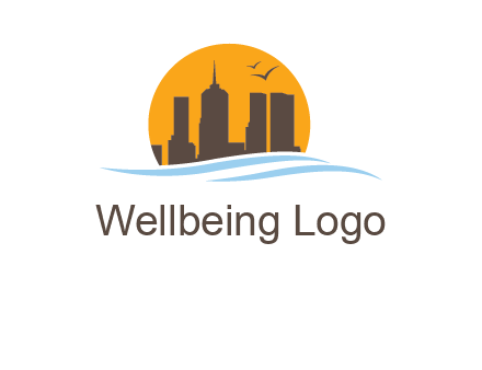 waves along skyscrapers inside circle logo