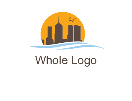 waves along skyscrapers inside circle logo
