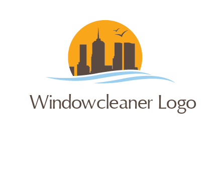 waves along skyscrapers inside circle logo