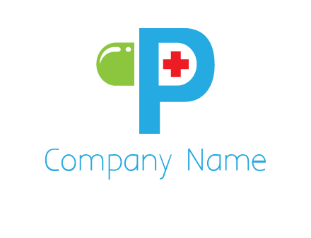 medical symbol is placed inside letter p with half capsule behind it