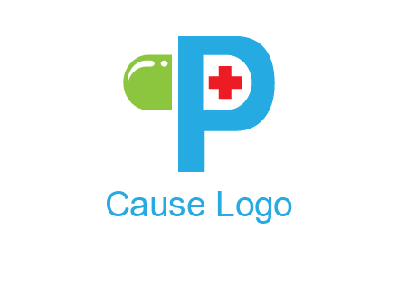 medical symbol is placed inside letter p with half capsule behind it