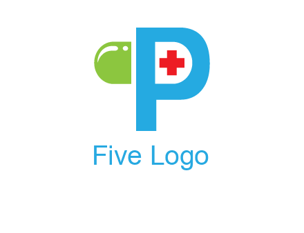 medical symbol is placed inside letter p with half capsule behind it