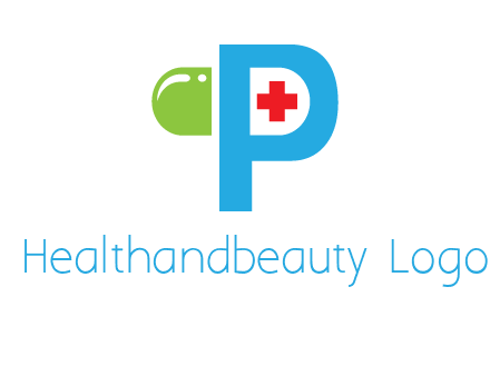 medical symbol is placed inside letter p with half capsule behind it
