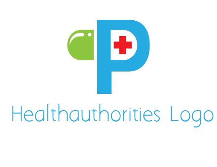 medical symbol is placed inside letter p with half capsule behind it