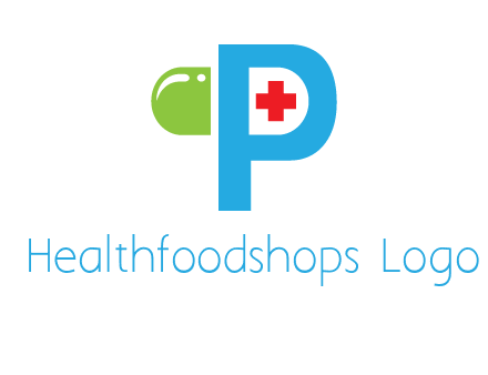 medical symbol is placed inside letter p with half capsule behind it