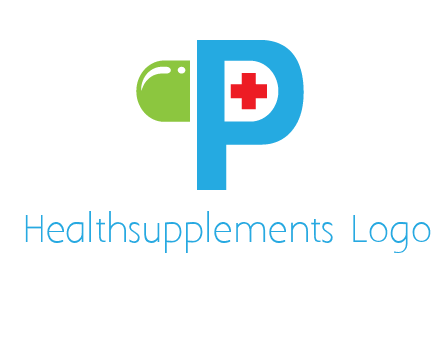 medical symbol is placed inside letter p with half capsule behind it