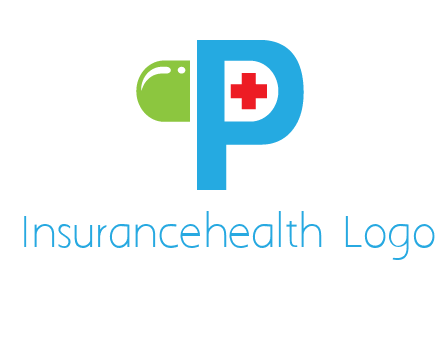 medical symbol is placed inside letter p with half capsule behind it