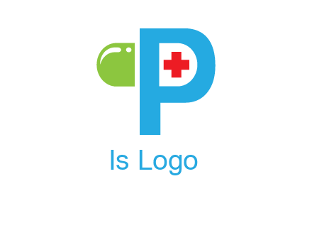 medical symbol is placed inside letter p with half capsule behind it