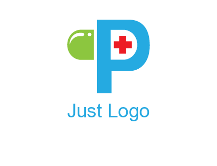 medical symbol is placed inside letter p with half capsule behind it