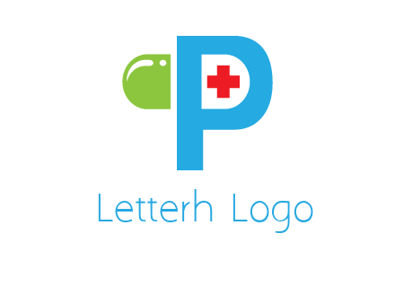 medical symbol is placed inside letter p with half capsule behind it