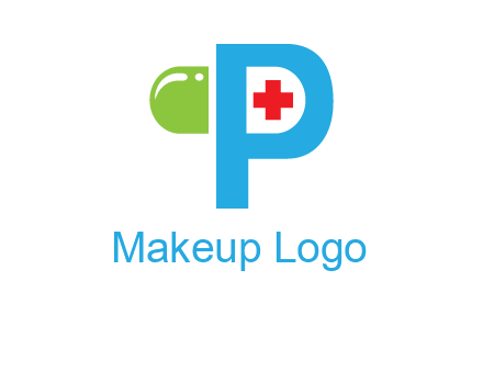 medical symbol is placed inside letter p with half capsule behind it