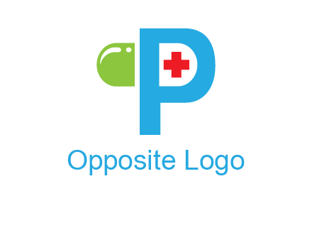 medical symbol is placed inside letter p with half capsule behind it