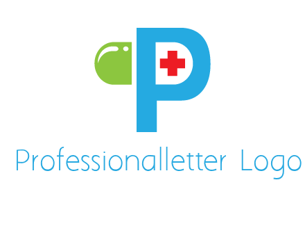 medical symbol is placed inside letter p with half capsule behind it
