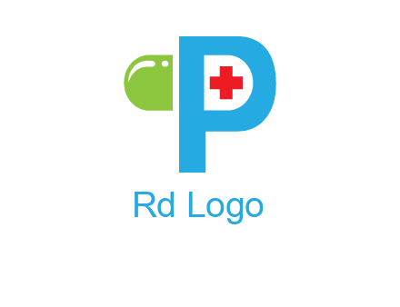 medical symbol is placed inside letter p with half capsule behind it