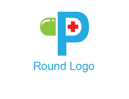medical symbol is placed inside letter p with half capsule behind it