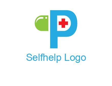 medical symbol is placed inside letter p with half capsule behind it