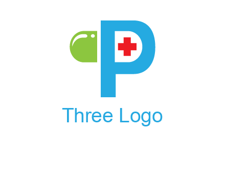 medical symbol is placed inside letter p with half capsule behind it