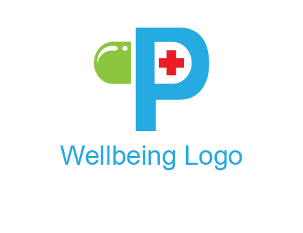 medical symbol is placed inside letter p with half capsule behind it