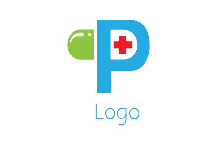 medical symbol is placed inside letter p with half capsule behind it