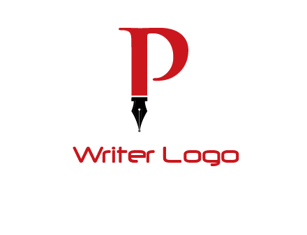 nib of a pen is placed beneath the letter p logo