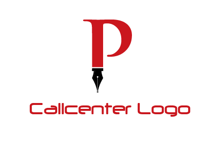 nib of a pen is placed beneath the letter p logo