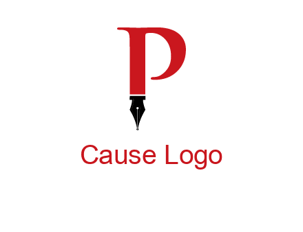 nib of a pen is placed beneath the letter p logo
