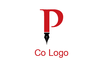 nib of a pen is placed beneath the letter p logo