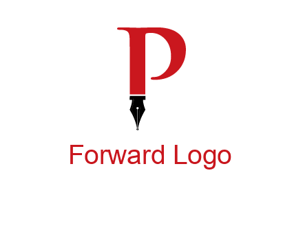 nib of a pen is placed beneath the letter p logo