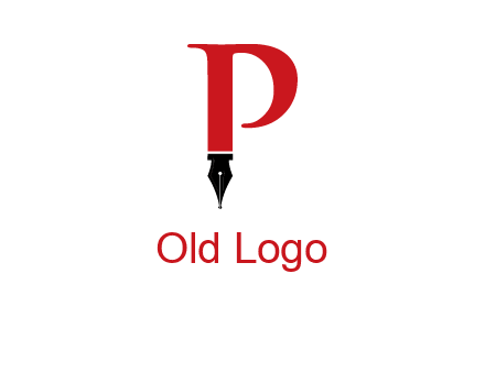 nib of a pen is placed beneath the letter p logo