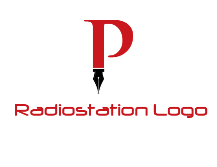 nib of a pen is placed beneath the letter p logo