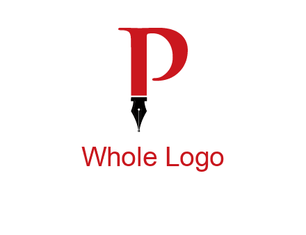 nib of a pen is placed beneath the letter p logo