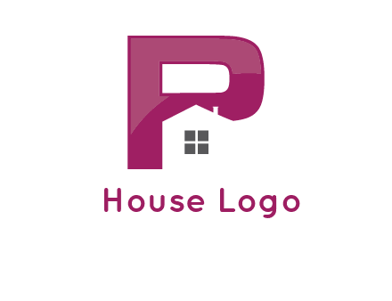 house in front of letter p logo