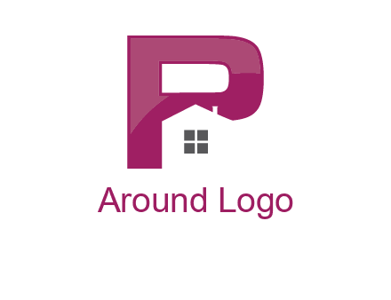 house in front of letter p logo