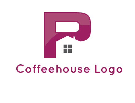 house in front of letter p logo