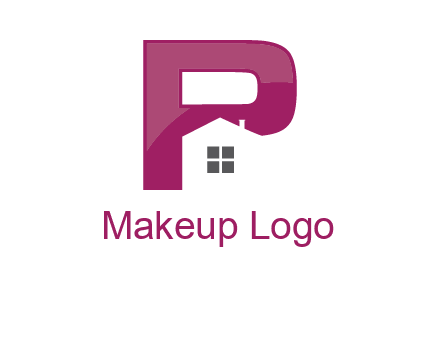 house in front of letter p logo