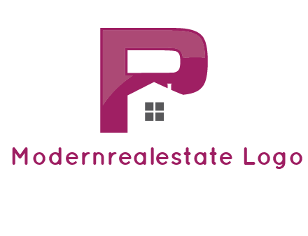 house in front of letter p logo