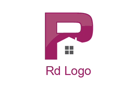 house in front of letter p logo