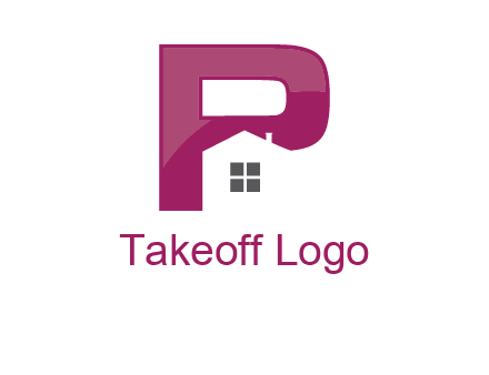 house in front of letter p logo