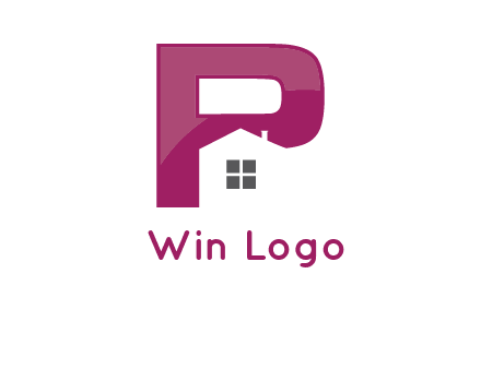 house in front of letter p logo