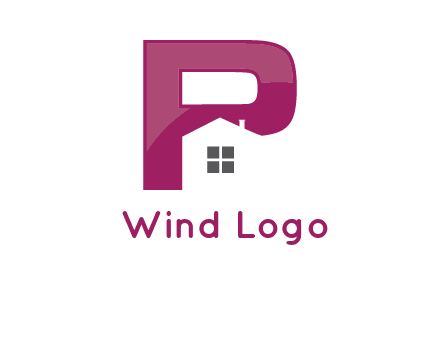 house in front of letter p logo