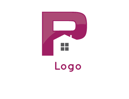 house in front of letter p logo