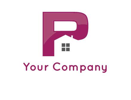 house in front of letter p logo