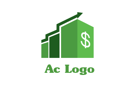 arrow is moving over bars with dollar sign logo