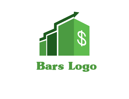 arrow is moving over bars with dollar sign logo